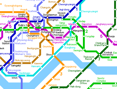 Карта метро г.Сеул. Схема метрополитена: Сеул.
