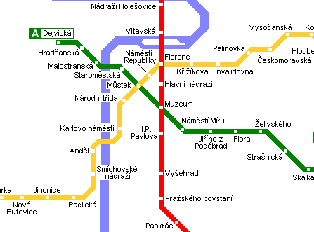 Карта метро г.Прага. Схема метрополитена: Прага.