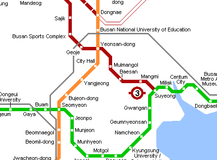 Карта метро г.Пусан. Схема метрополитена: Пусан.