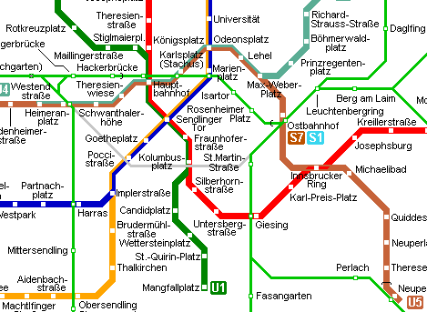 Карта метро г.Мюнхен. Схема метрополитена: Мюнхен.