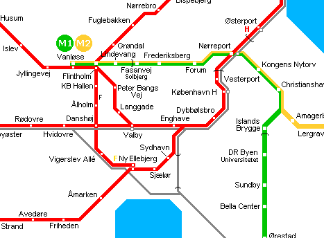 Карта метро г.Копенгаген. Схема метрополитена: Копенгаген.