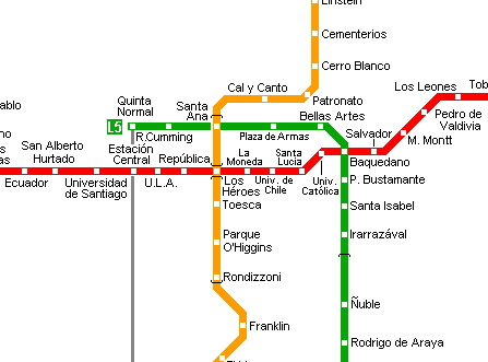 Карта метро г.Сантьяго. Схема метрополитена: Сантьяго.