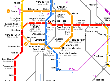 Карта метро г.Брюссель. Схема метрополитена: Брюссель.