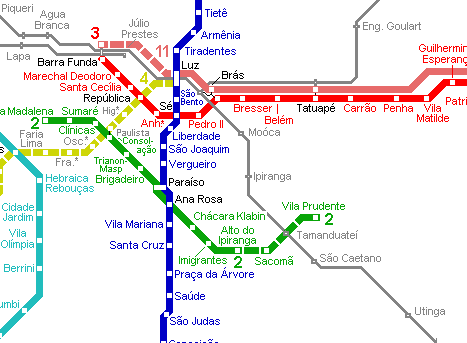 Карта метро г.Сан-Паулу. Схема метрополитена: Сан-Паулу.