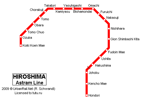 Карта метро г.Хиросима. Схема метрополитена: Хиросима.