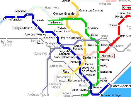 Карта метро г.Лиссабон. Схема метрополитена: Лиссабон.