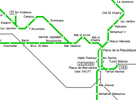 Карта метро г.Тунис. Схема метрополитена: Тунис.
