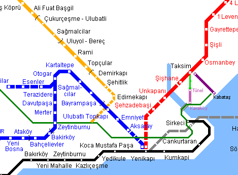 Карта метро г.Стамбул. Схема метрополитена: Стамбул.
