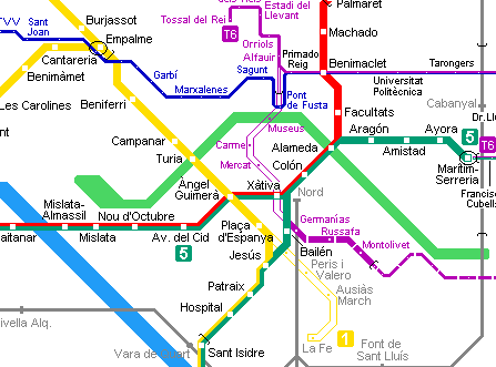 Карта метро г.Валенсия. Схема метрополитена: Валенсия.