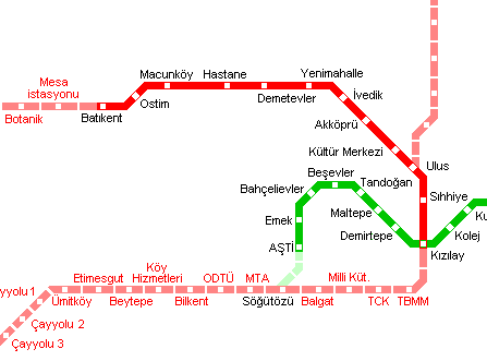 Карта метро г.Анкара. Схема метрополитена: Анкара.