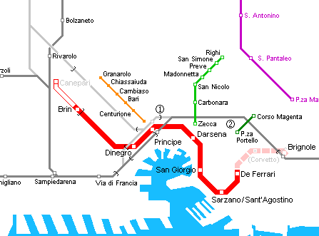 Карта метро г.Генуя. Схема метрополитена: Генуя.