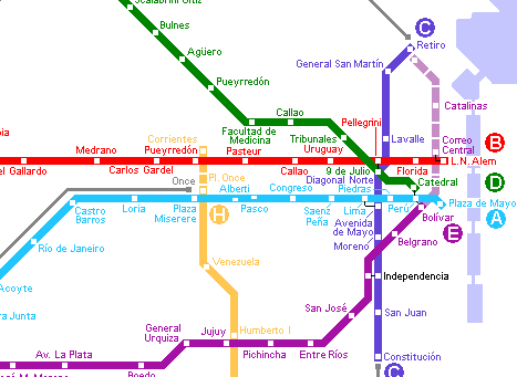 Карта метро г.Буэнос-Айрес. Схема метрополитена: Буэнос-Айрес.