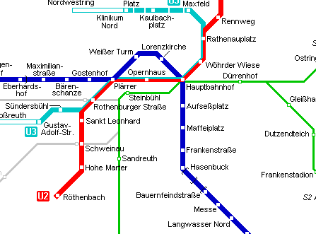 Карта метро г.Нюрнберг. Схема метрополитена: Нюрнберг.