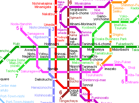 Карта метро г.Осака. Схема метрополитена: Осака.