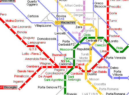 Карта метро г.Милан. Схема метрополитена: Милан.