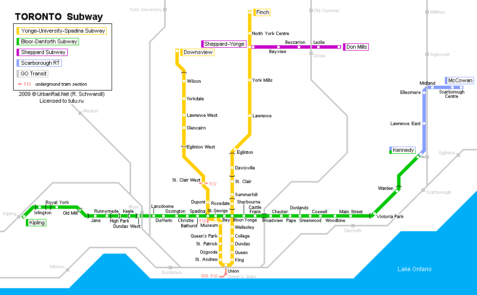 Карта метро г.Торонто. Схема метрополитена: Торонто.