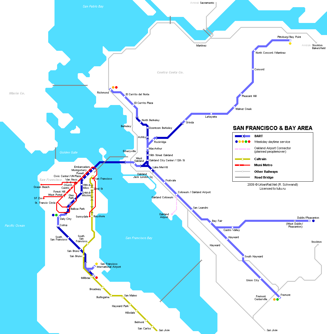 Карта метро г.Сан-Франциско. Схема метрополитена: Сан-Франциско.
