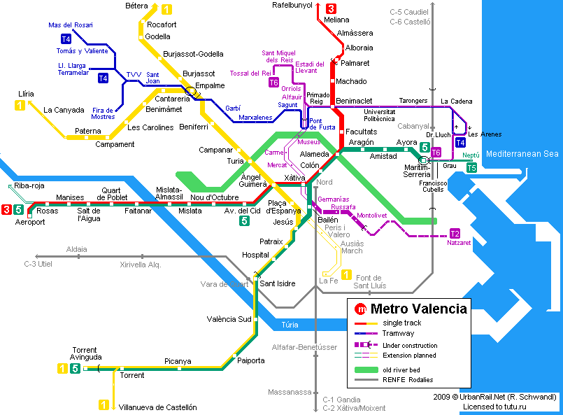 Карта метро г.Валенсия. Схема метрополитена: Валенсия.