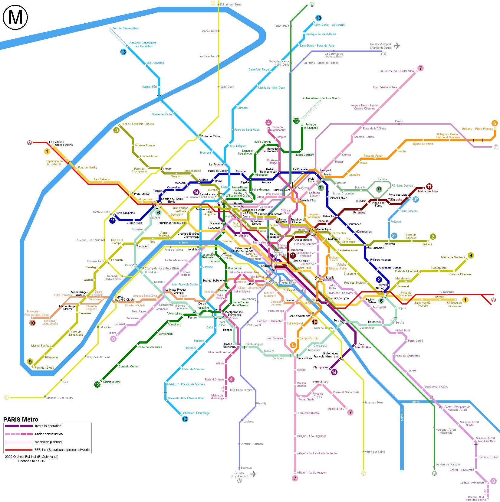 Карта метро г.Париж. Схема метрополитена: Париж.