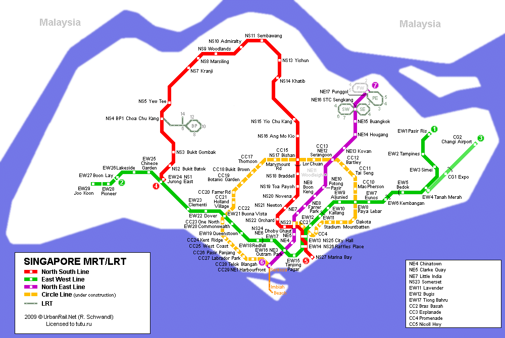 Карта метро г.Сингапур. Схема метрополитена: Сингапур.