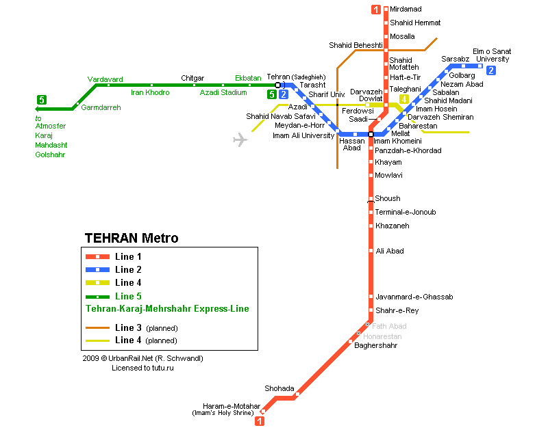 Карта метро г.Тегеран. Схема метрополитена: Тегеран.