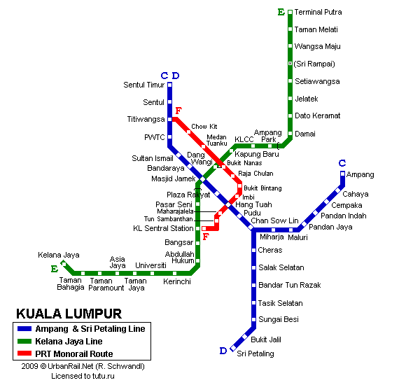 Карта метро г.Куала-Лумпур. Схема метрополитена: Куала-Лумпур.
