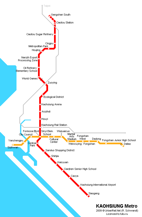 Карта метро г.Гаосюн. Схема метрополитена: Гаосюн.