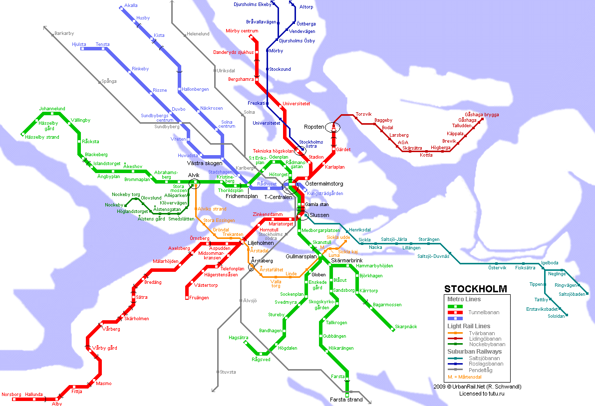 Карта метро г.Стокгольм. Схема метрополитена: Стокгольм.