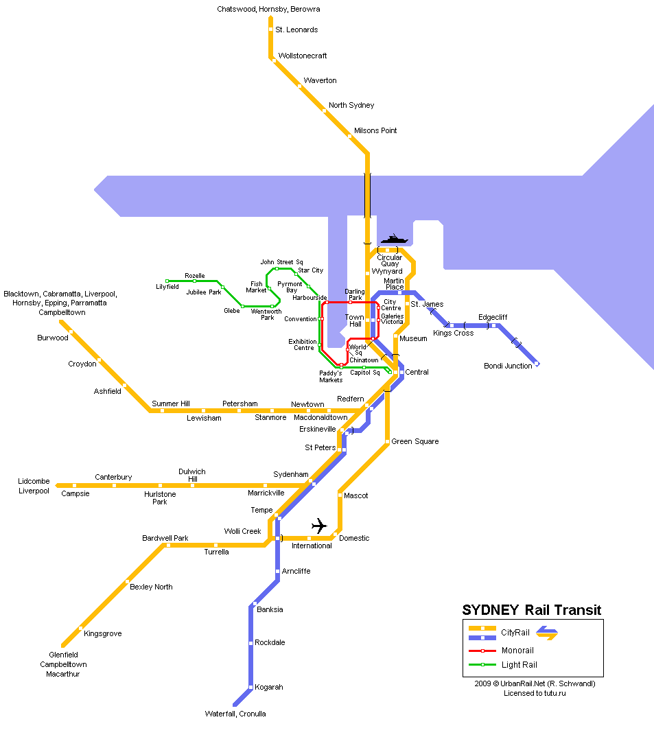 Карта метро г.Сидней. Схема метрополитена: Сидней.