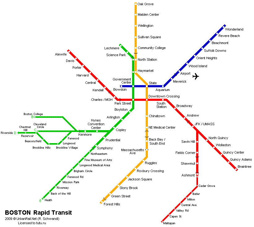 Карта метро г.Бостон. Схема метрополитена: Бостон.