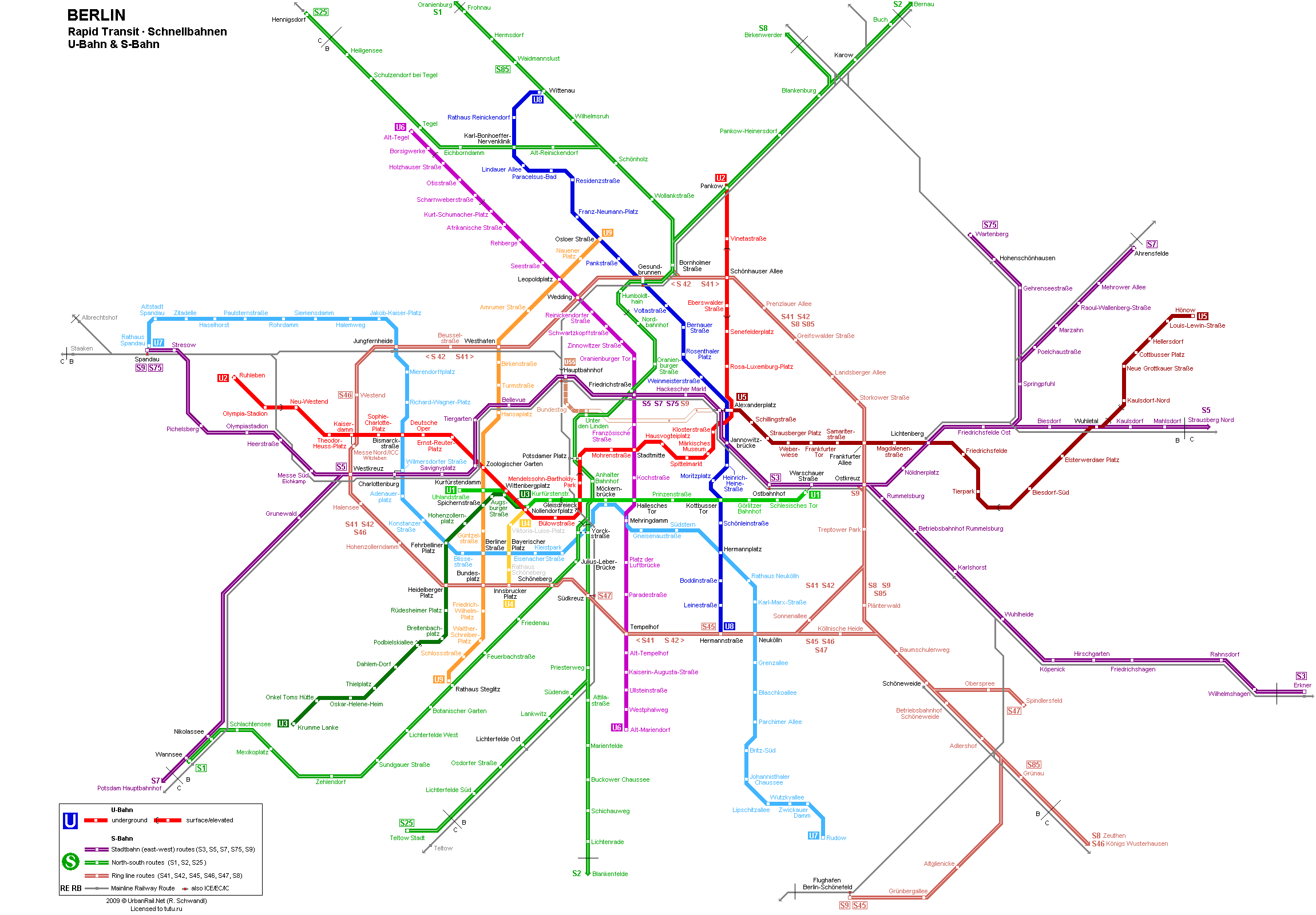 Карта метро г.Берлин. Схема метрополитена: Берлин.