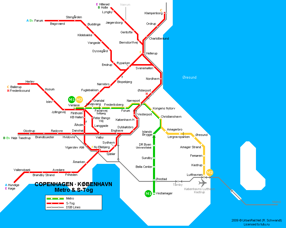 Карта метро г.Копенгаген. Схема метрополитена: Копенгаген.