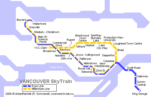 Карта метро г.Ванкувер. Схема метрополитена: Ванкувер.
