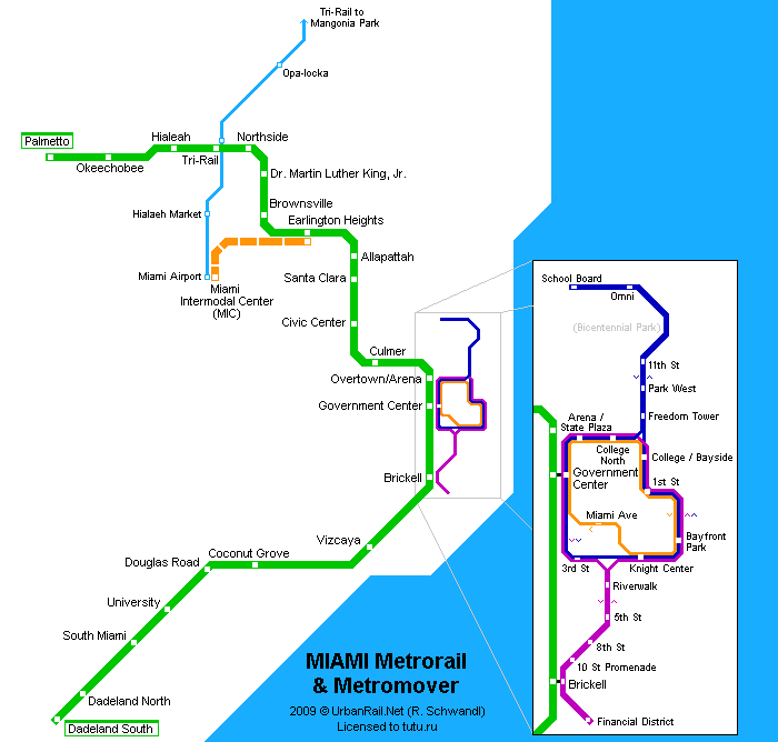 Карта метро г.Майами. Схема метрополитена: Майами.