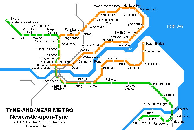 Карта метро г.Ньюкасл. Схема метрополитена: Ньюкасл.
