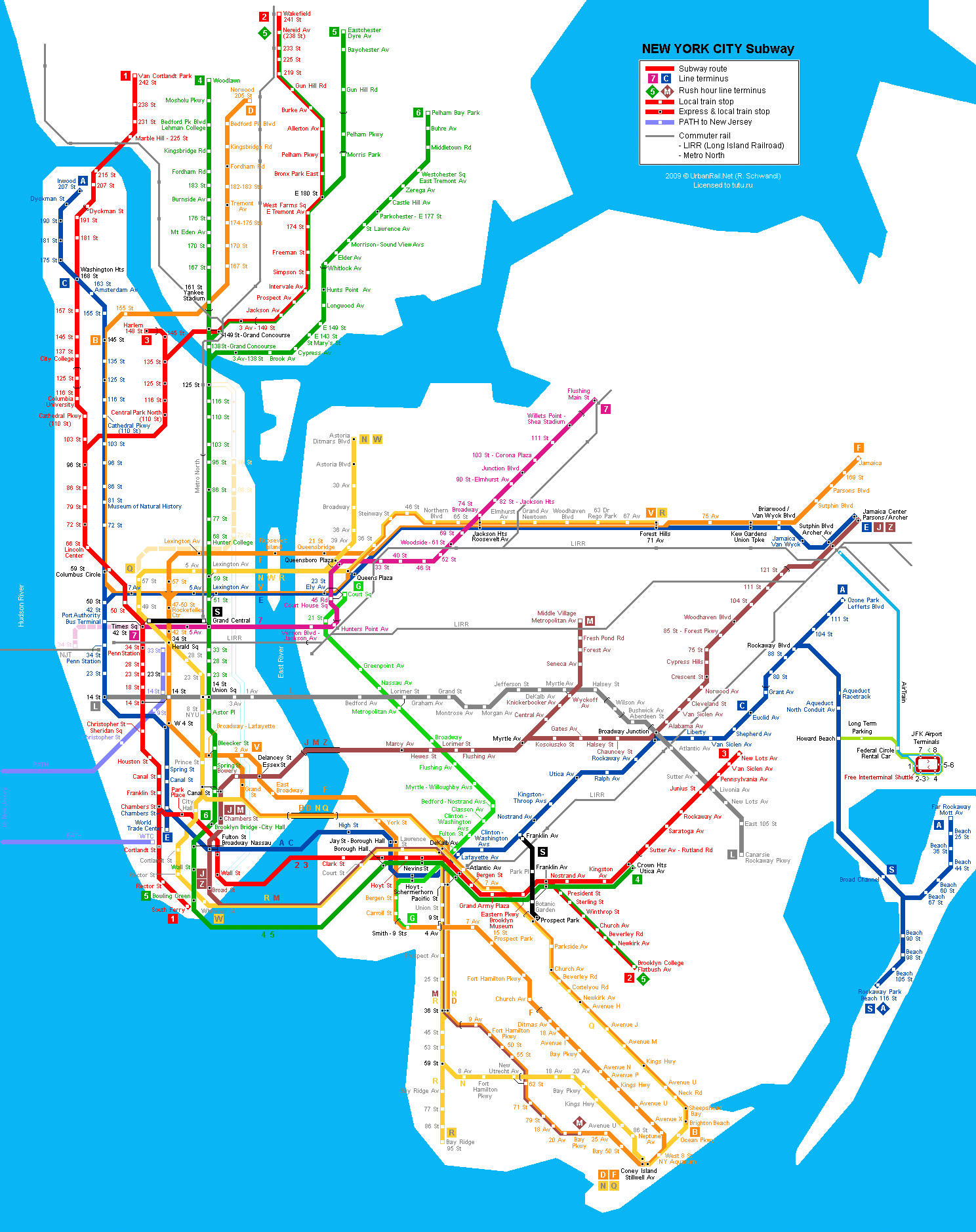 Карта метро г.Нью-Йорк. Схема метрополитена: Нью-Йорк.