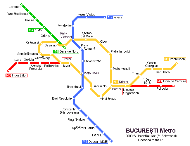 Карта метро г.Бухарест. Схема метрополитена: Бухарест.