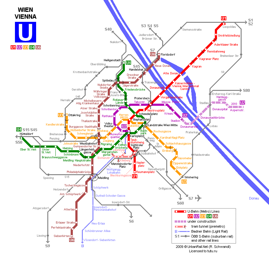 Карта метро г.Вена. Схема метрополитена: Вена.