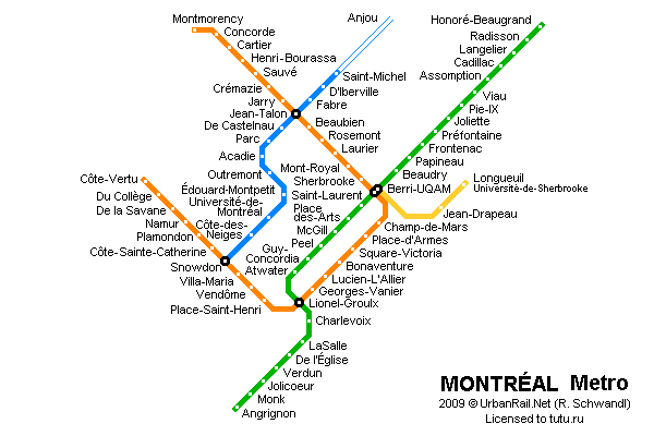 Карта метро г.Монреаль. Схема метрополитена: Монреаль.