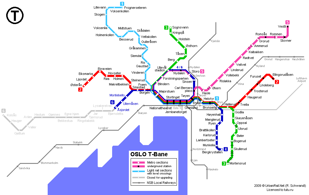 Карта метро г.Осло. Схема метрополитена: Осло.