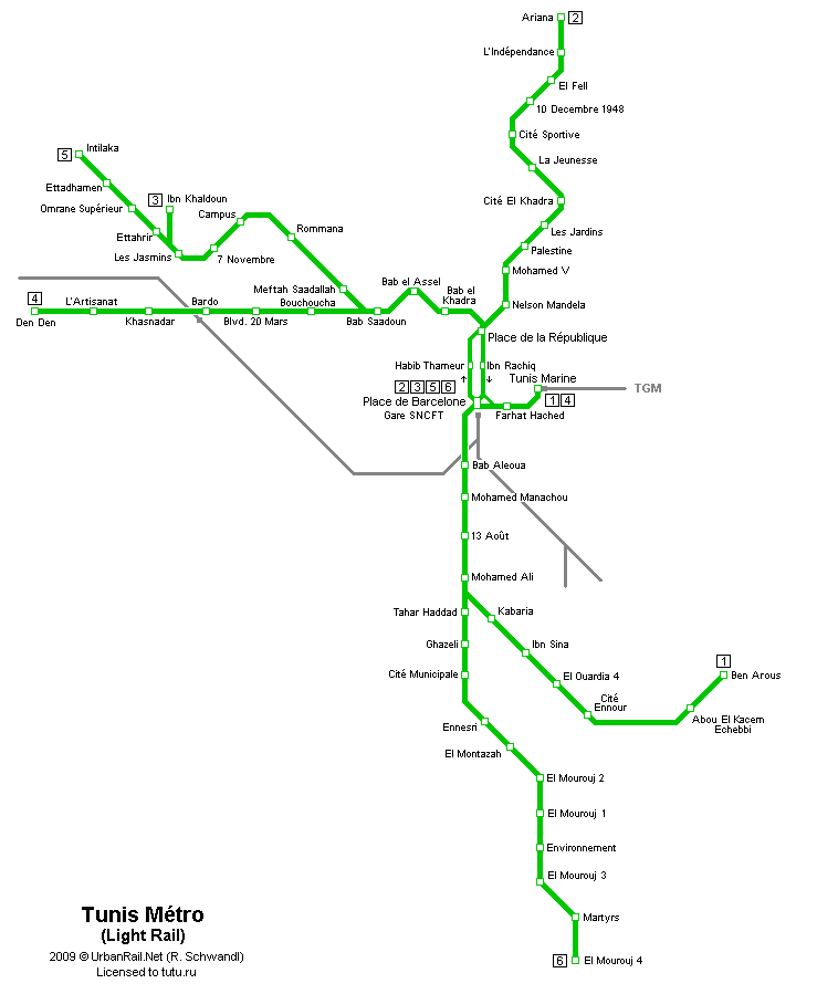Карта метро г.Тунис. Схема метрополитена: Тунис.
