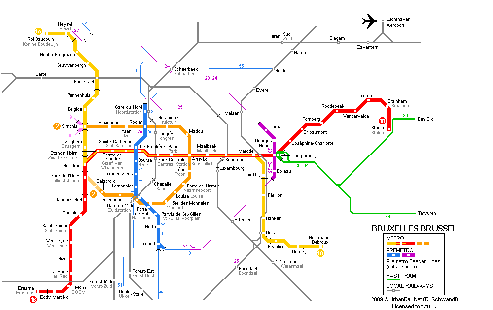 Карта метро г.Брюссель. Схема метрополитена: Брюссель.
