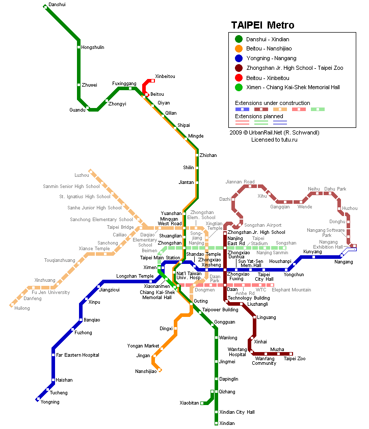 Карта метро г.Тайбэй. Схема метрополитена: Тайбэй.