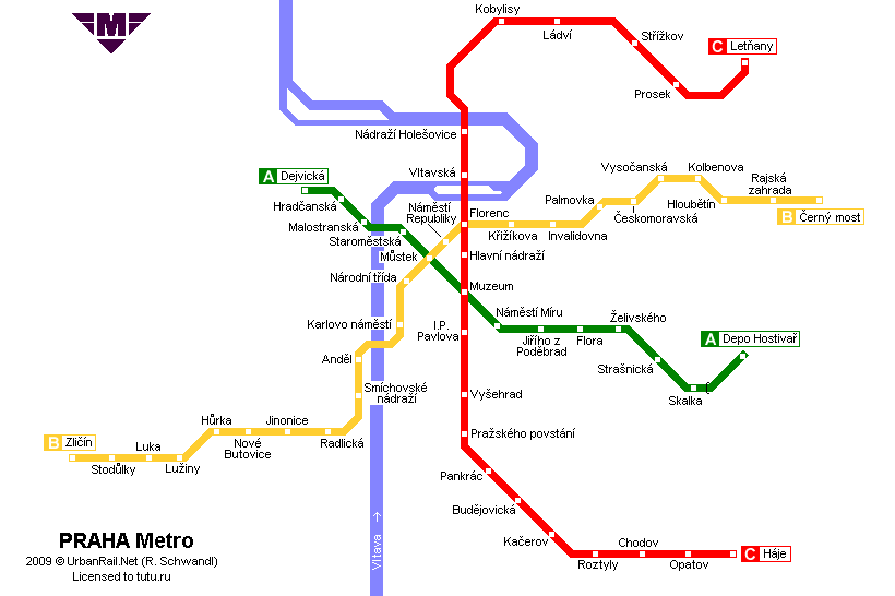 Карта метро г.Прага. 