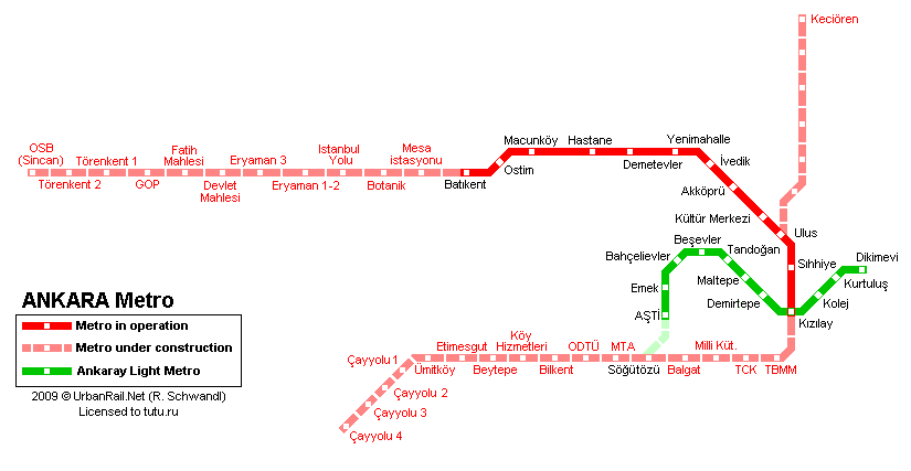 Карта метро г.Анкара. Схема метрополитена: Анкара.