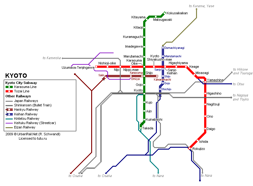 Карта метро г.Киото. Схема метрополитена: Киото.