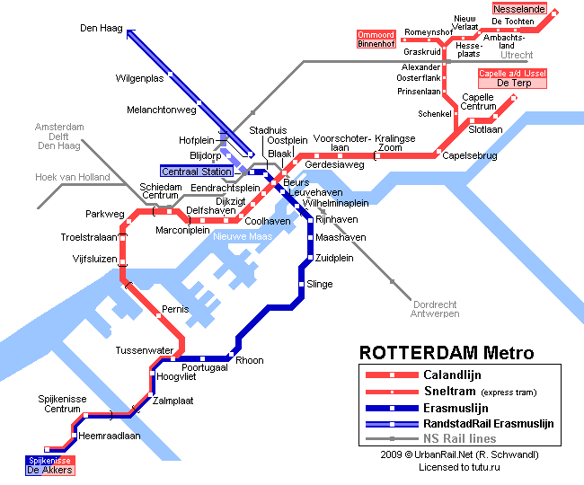 Карта метро г.Роттердам. Схема метрополитена: Роттердам.