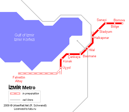 Карта метро г.Измир. Схема метрополитена: Измир.