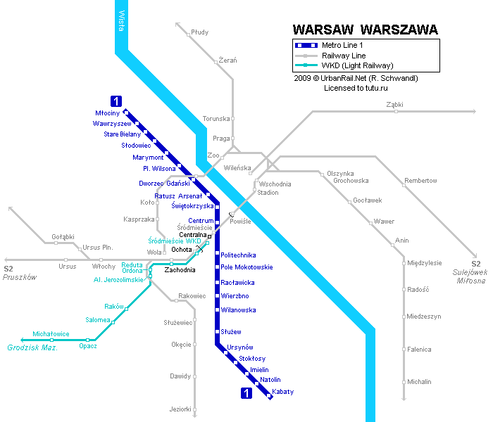 Карта метро г.Варшава. Схема метрополитена: Варшава.