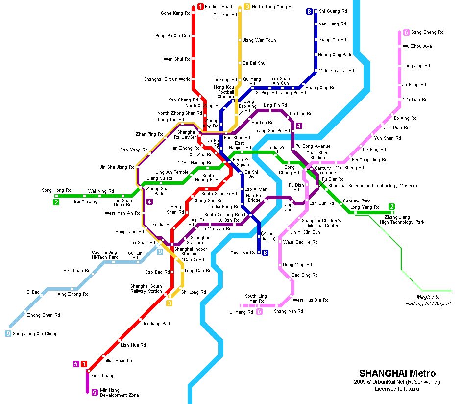 Карта метро г.Шанхай. Схема метрополитена: Шанхай.